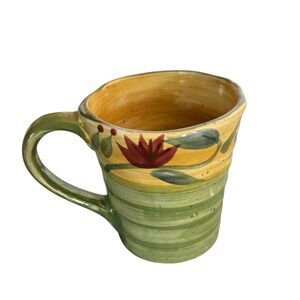 Vintage Discontinued Pier 1 Elizabeth Hand Painted Green Floral Stoneware Mug
